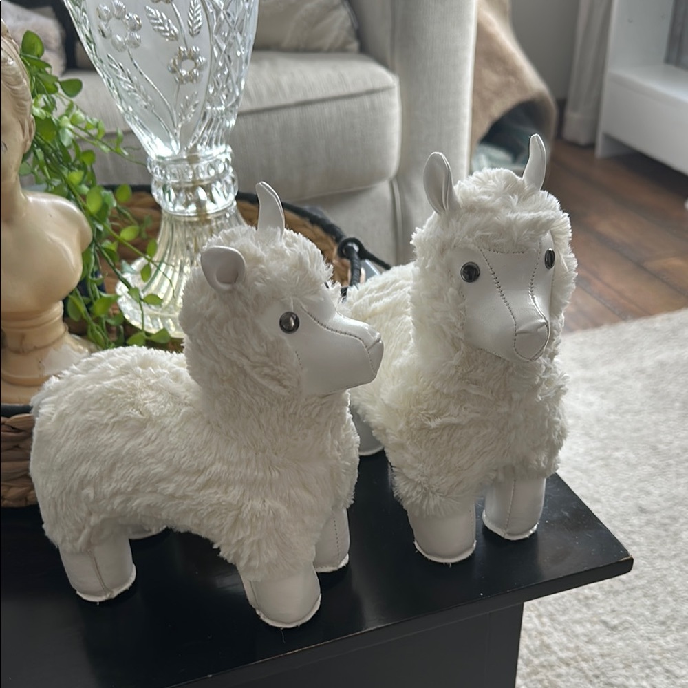 Plush White Llama bookends